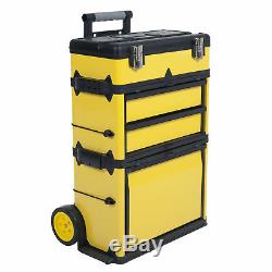 Mobile Rolling Stacking Portable Metal Trolley Wheeled Tool Box Chest Organizer