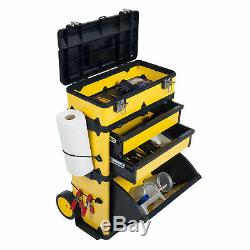 Mobile Rolling Stacking Portable Metal Trolley Wheeled Tool Box Chest Organizer