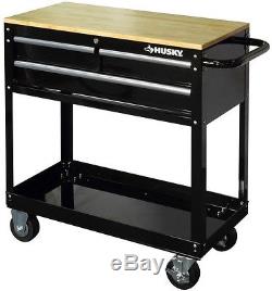 Mobile Rolling Tool Cart Wood Top Chest Box Storage Organizer 3-Drawer 36 Husky