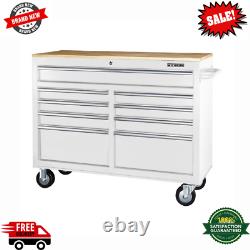 Mobile Storage Cabinet With Solid Wood Top 9 Drawer Steel Rolling Tool Box