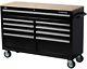 Mobile Workbench Tool Chest Box Rolling 9-drawer Wood Top Black Garage Shop 52