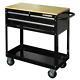 New Husky Black Rolling Tool Cart 36 3-drawer With Wood Top Push-bar Side Handle