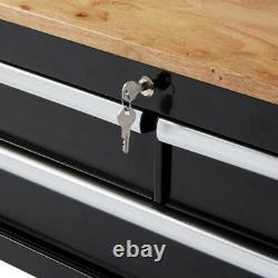 NEW HUSKY Black Rolling Tool Cart 36 3-Drawer With Wood Top Push-Bar Side Handle