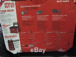 NEW, Milwaukee M18 6-Tool Combo Kit with Packout Rolling Tool Box 2697-26PO