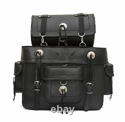 New Motorcycle PU Leather Saddle Bag Sissy Bar Tool Roll Box + Inner Liner bag