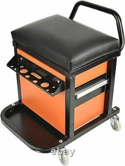 Orange Work Stool Rolling Toolbox Seat Shop Storage Creeper Mechanics Garage