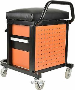Orange Work Stool Rolling Toolbox Seat Shop Storage Creeper Mechanics Garage