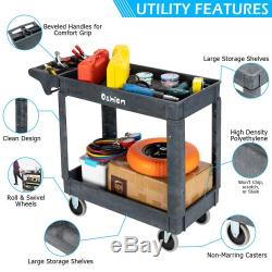 Plastic Utility Service Cart 500 lb Capacity 2 Shelf Rolling Shop Garden Tool