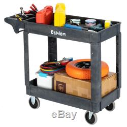 Plastic Utility Service Cart 500 lb Capacity 2 Shelf Rolling Shop Garden Tool