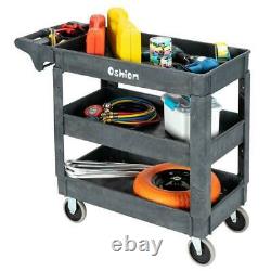 Plastic Utility Service Cart 500lb Capacity 3 Shelf Rolling Warehouse Shop Tool