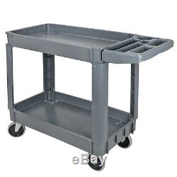 Plastic Utility Service Cart 550 LBS Capacity 2 Shelves Rolling 40 x 17 x 33