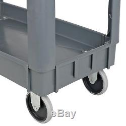 Plastic Utility Service Cart 550 LBS Capacity 2 Shelves Rolling 40 x 17 x 33