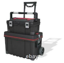 Portable Rolling Tool 2 Box Wheel Cart Part Organizer Two Storage Bin Chest Kit
