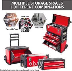 Portable Steel and Plastic Stackable Rolling Upright Trolley Tool Box With3Drawers