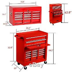 Portable Top Chest 2 in 1 Rolling Tool Heavy Duty Steel Tool box OrganizerRed