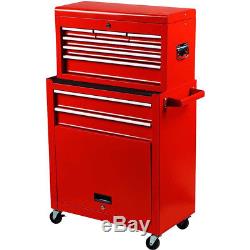 Portable Top Chest Tool Storage Box Cabinet Sliding Drawers 2 in 1 Rolling Red