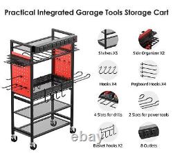 Power Tool Organizer Cart with Charging Station, Garage Floor Rolling Storage