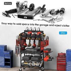 Power Tool Organizer Cart with Charging Station, Garage Floor Rolling Storage