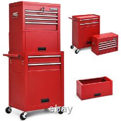 Red 6-Drawer Rolling Tool Chest Cabinet Toolbox Combo Set Kit Locking With Riser