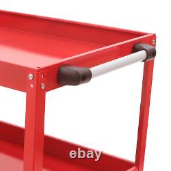 Red&Black Rolling Tool Cart 3-Tier Tool Storage Organizer Tray Shelves with Wheels