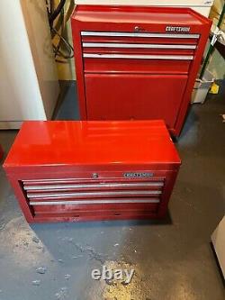 Red Two-Piece Craftsman Toolchest on Rolling Wheels 7 Drawer Tool Chest
