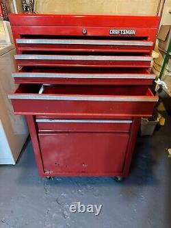 Red Two-Piece Craftsman Toolchest on Rolling Wheels 7 Drawer Tool Chest