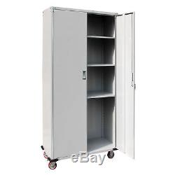 Rolling Garage Tool File Storage Cabinet Box Shelving Stainless Steel Doors+ Key