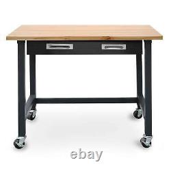 Rolling Garage Work Bench Tool Table Cart with Drawers Heavy Duty Steel & Wood