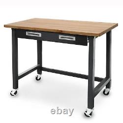 Rolling Garage Work Bench Tool Table Cart with Drawers Heavy Duty Steel & Wood