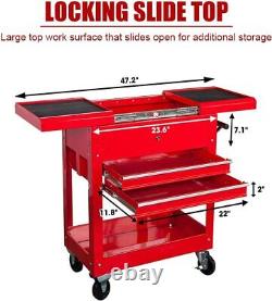 Rolling Garage Workshop Tool Organizer 2 Drawer Tool Chest Tray With Work Surface