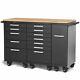 Rolling Steel Tool Chest Cart 12-drawers Garage Storage Cabinet Wooden Workbench