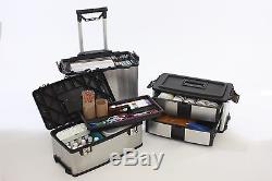 Rolling Tool Box 3 in 1 Portable Steel Chest Travel Suitcase Storage Wheels NEW