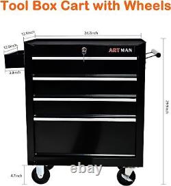 Rolling Tool Box, 4-drawer Metal Tool Cart Storage Organizer Trolley for Garage