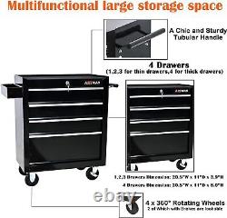 Rolling Tool Box, 4-drawer Metal Tool Cart Storage Organizer Trolley for Garage