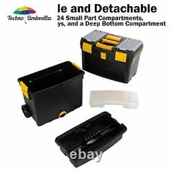 Rolling Tool Box with Wheels, Foldable Comfort Handle, and Removable Top Too
