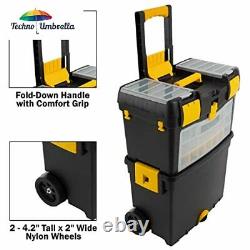 Rolling Tool Box with Wheels, Foldable Comfort Handle, and Removable Top Too