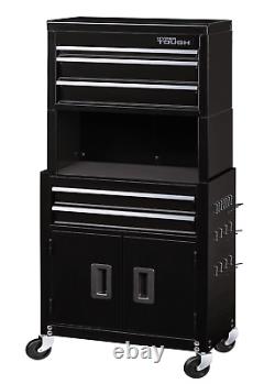 Rolling Tool Cabinet Storage Chest 5-Drawer 49 Tall with Riser Pegboard Black NEW