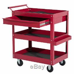 Rolling Tool Cart 3 Tray 1 Drawer Storage Chest Garage Utility Red Storage Chest