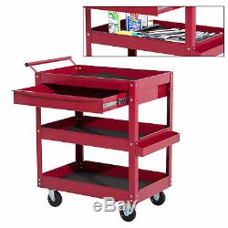 Rolling Tool Cart 3 Tray 1 Drawer Storage Chest Garage Utility Red Storage Chest