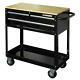 Rolling Tool Cart Black Wood Top 3 Drawer Shelf Workbench 36 Storage Organizer