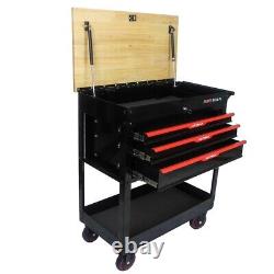 Rolling Tool Cart With 3-Drawer Utility Tool Box With Wheels Wood Top Organizer
