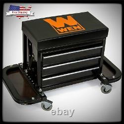 Rolling Tool Chest Seat Mechanic Stool 3 Drawers Tool Cabinet Tool Box Storage