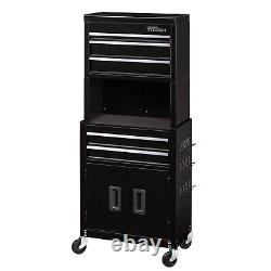 Rolling Tool Chest and Cabinet Combo With Riser 5-Drawer 20 Inch Black Peg Hooks