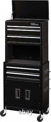 Rolling Tool Chest and Cabinet Combo With Riser 5-Drawer 20 Inch Black Peghooks