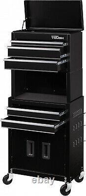 Rolling Tool Chest and Cabinet Combo With Riser 5-Drawer 20 Inch Black Peghooks
