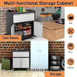 Rolling Tool Storage Cabinet with 2 Doors &1 Drawer & Wheels for Garage Steel US