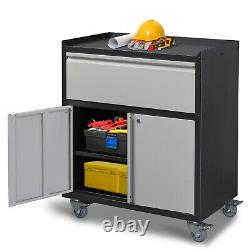 Rolling Tool Storage Cabinet with 2 Doors &1 Drawer & Wheels for Garage Steel US
