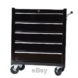 Rolling Toolbox 5 Drawers Lock Storage Tool Cabinet Chest Cart Casters Black