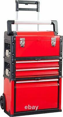Rolling Upright Trolley Tool Box 3 Drawers Portable Steel and Plastic Stackable