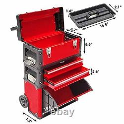 Rolling Upright Trolley Tool Box 3 Drawers Portable Steel and Plastic Stackable
